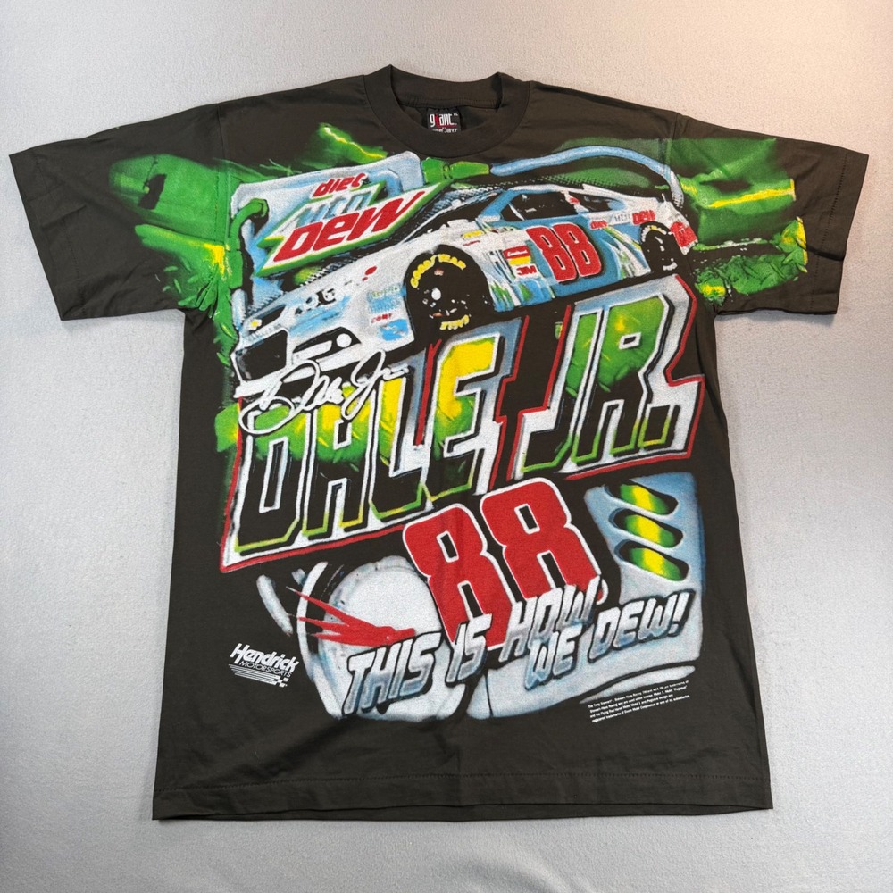 Vintage 90s Giant Dale Earnhardt Jr 88 Diet Mountain Dew Racing Tee XL Black